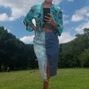 SOLD Bleached denim midi skirt